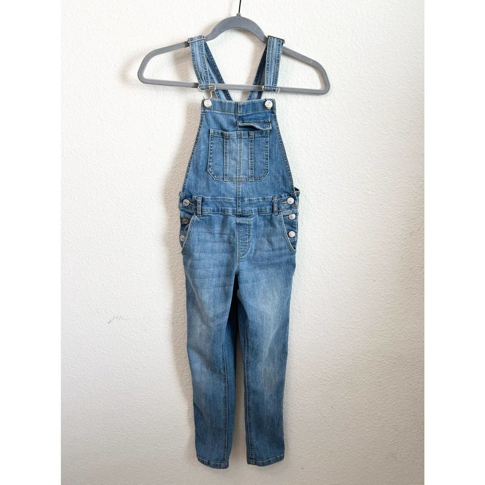Zara Kids Medium Wash Blue Denim Jean Overalls Girl's 10 Pockets.